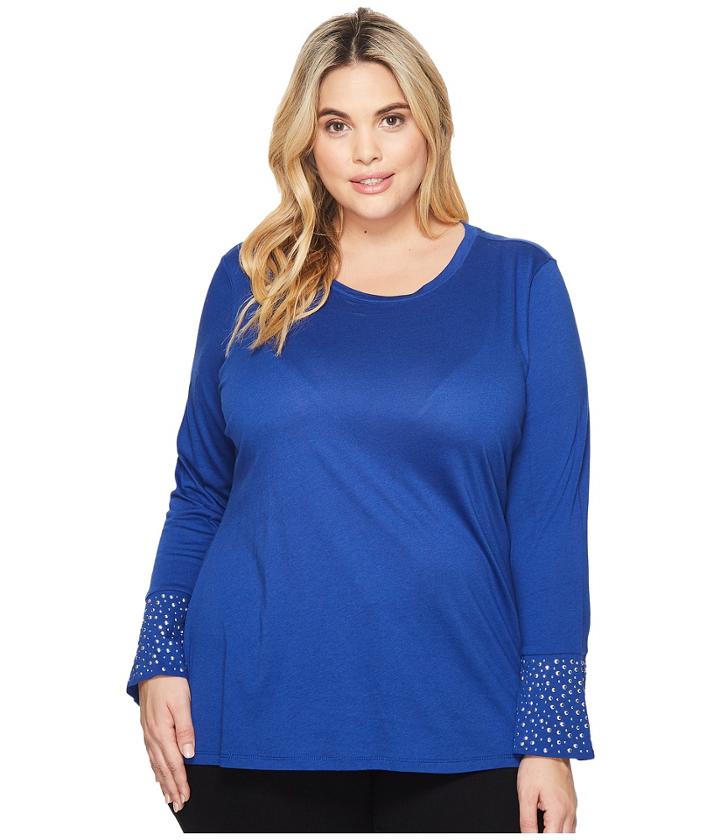 Michael Michael Kors - Plus Size Flare Cuff Long Sleeve Stud Top