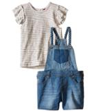7 For All Mankind Kids - Four-pocket Stretch Denim Shortall And Flutter Sleeve Reverse Jersey Top