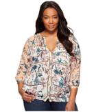 Lucky Brand - Plus Size Mixed Print Peasant Top