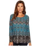 Tribal - Long Sleeve Print Scoop Neck Top W/ Open Back Detail