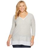Two By Vince Camuto - Plus Size Double Layer Mix Media V-neck Top