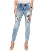 Fdj French Dressing Jeans - Olivia Slim Ankle Embroidered Flowers With Pearls In True Blue