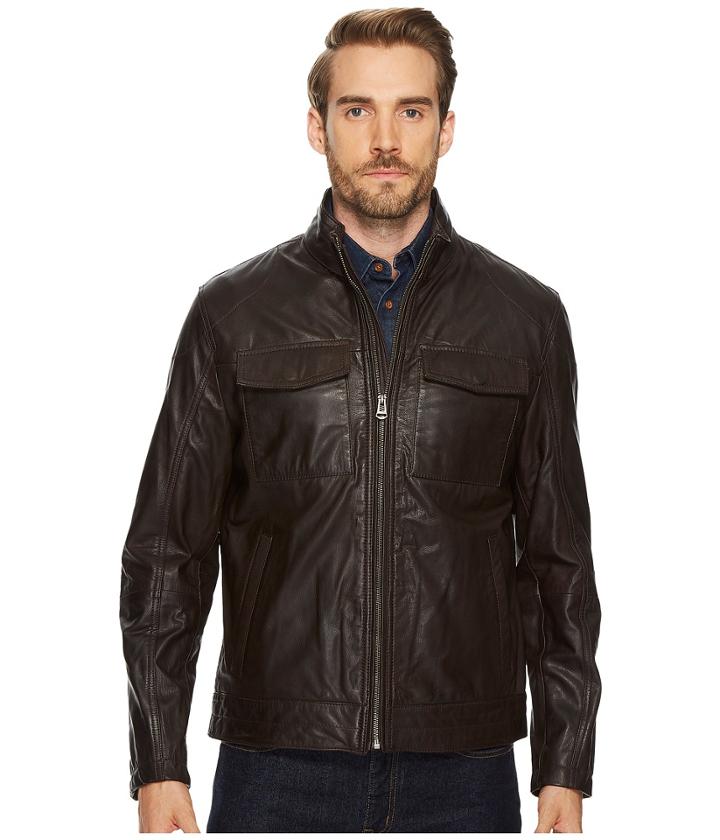 Cole Haan - 26 1/2 Zip Front Open Bottom Trucker Jacket With Flap Patch Pockets At Chest And Side Entry