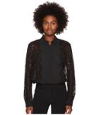 The Kooples - Dull Matt Black Shirt With Lace Sleeve And Bow At The Neck