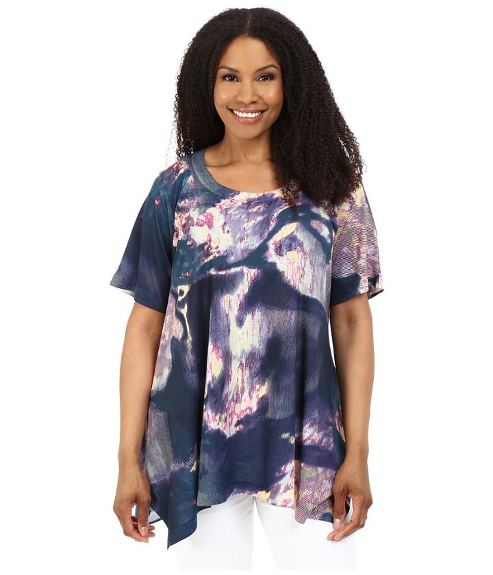 Nally &amp; Millie - Plus Size Yellow Navy Multi Tunic