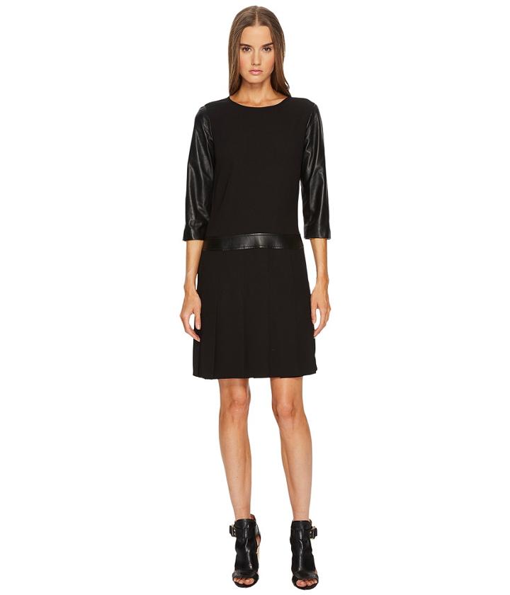 The Kooples - Dress With Leather Details And Pleated Skirt