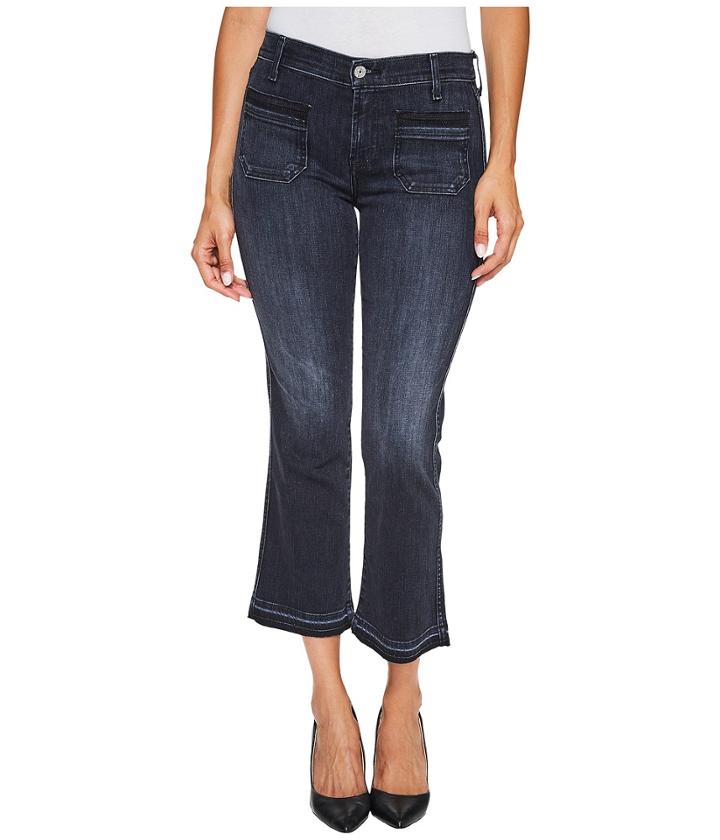 7 For All Mankind - Cropped Boot Jeans W/ Front Released Pockets Released Hem In Authentic Black 2