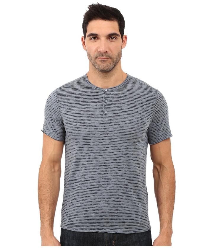 John Varvatos Star U.s.a. - Reverse Print Mixed Stripe Short Sleeve Knit Henley K2531s1b