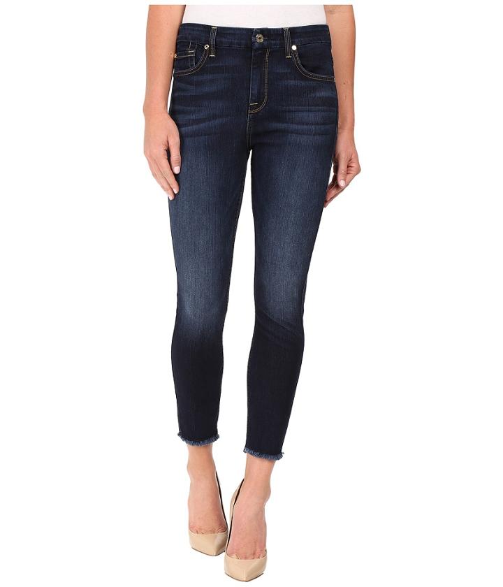 7 For All Mankind - The High Waist Ankle Skinny W/ Raw Hem In Dark Canterbury