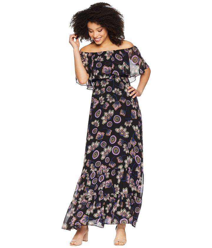Donna Morgan - Off The Shoulder Printed Chiffon Maxi Dress