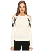 Yigal Azrou  L - Cold Shoulder Lace Applique Sweater