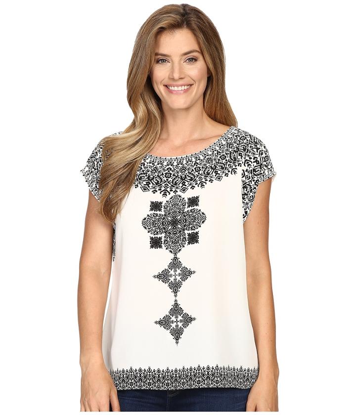 Vince Camuto - Drop Shoulder Ornate Blocks Panel Blouse