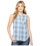 Dylan By True Grit - Genuine Indigo Linens Hayley Sleeveless Shirt Denim Small Plaids