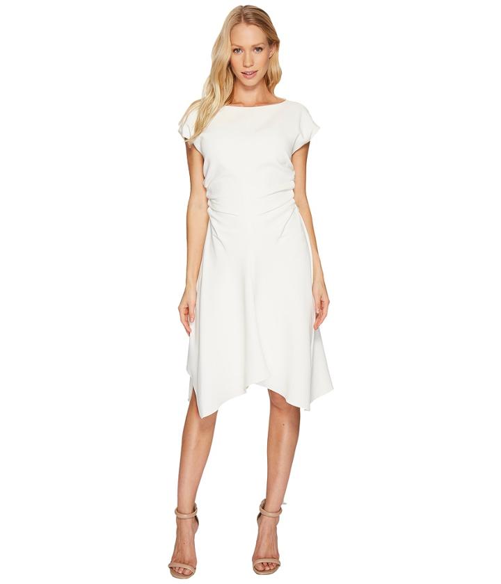 Halston Heritage - Short Sleeve Wide Boat Neck Dress W/ Waist Gathers