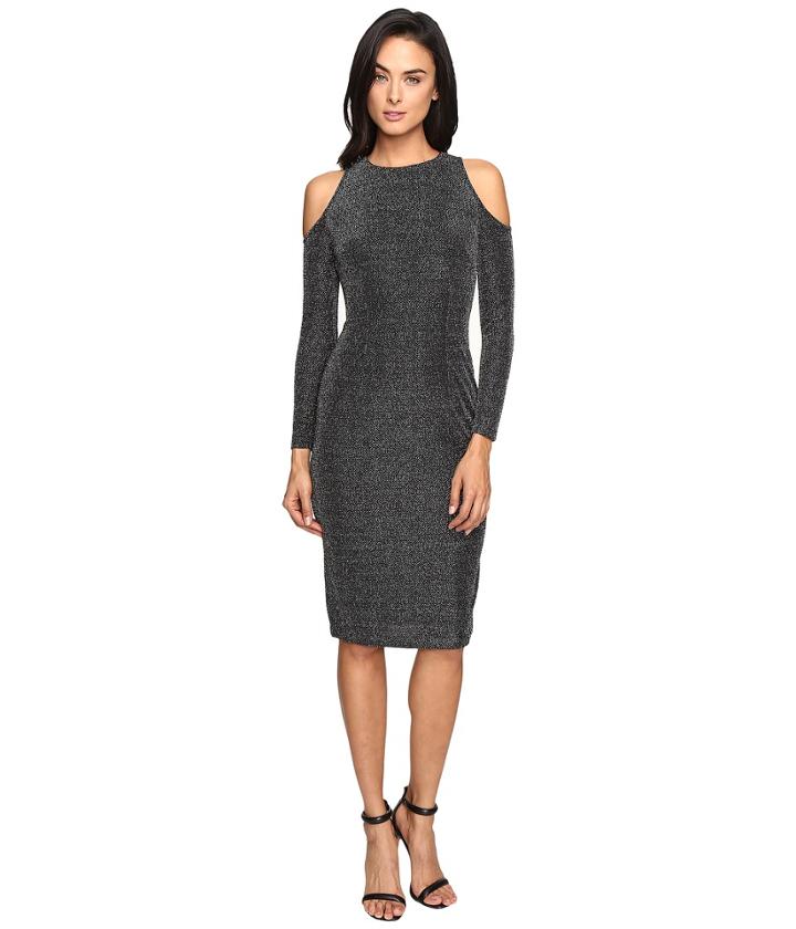 Maggy London - Geo Lurex Novelty Cold Shoulder Sheather Dress