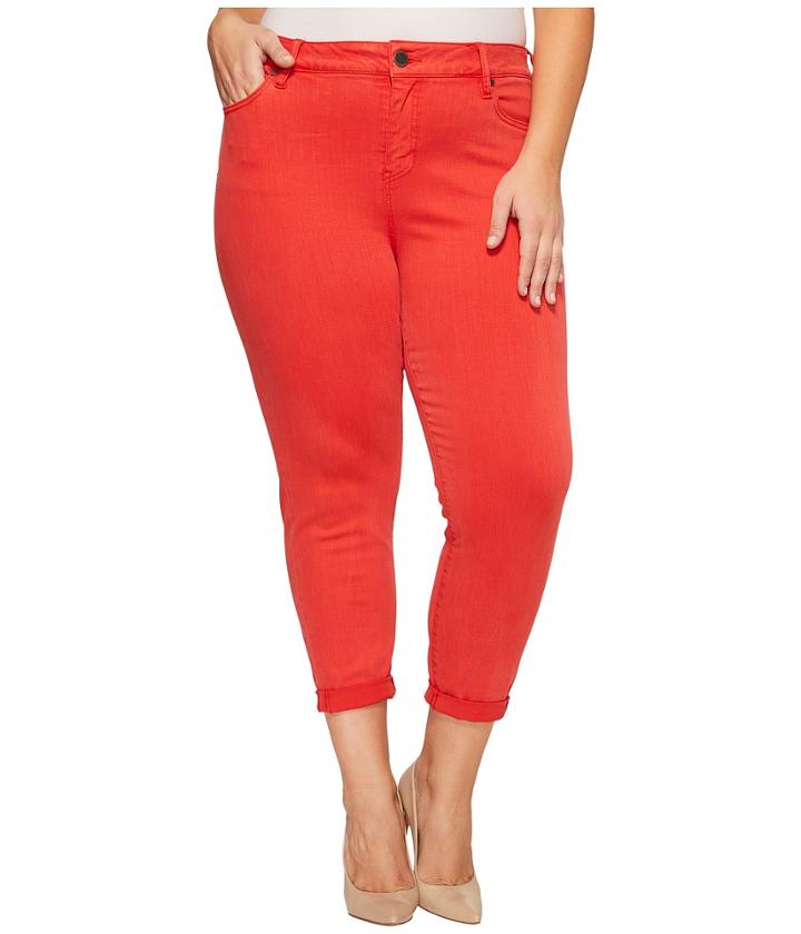 Liverpool - Plus Size Cami Rolled-cuff Crop On Pigment Dyed Slub Stretch Twill In Ribbon Red