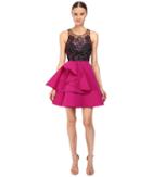 Marchesa Notte - Embroidered Cocktail With Draped Faille Skirt With Pocket
