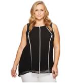 Calvin Klein Plus - Plus Size Short Sleeve Chiffon Tunic With Piping