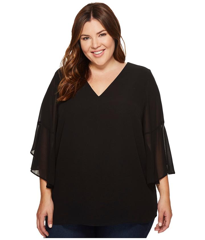 Calvin Klein Plus - Plus Size Flutter Sleeve V-neck Blouse