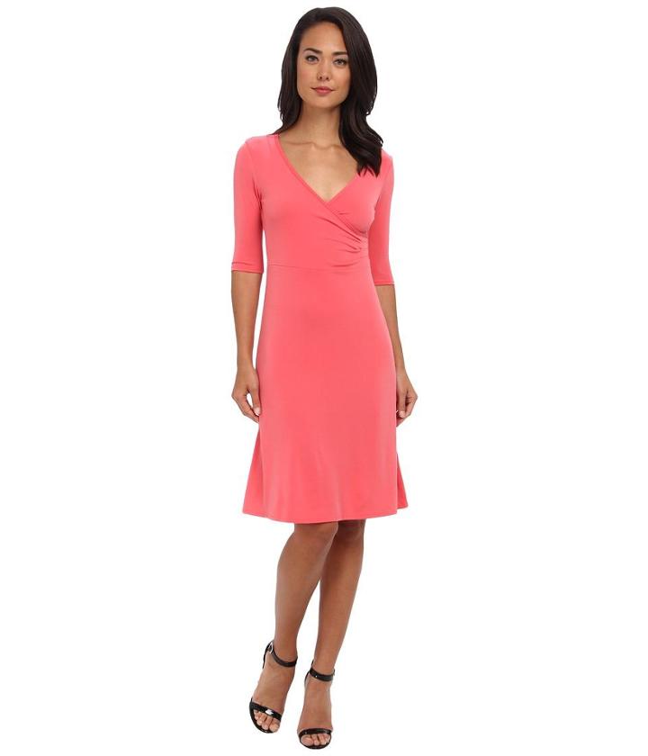 Christin Michaels Tea Length 3/4 Sleeve Wrap Dress