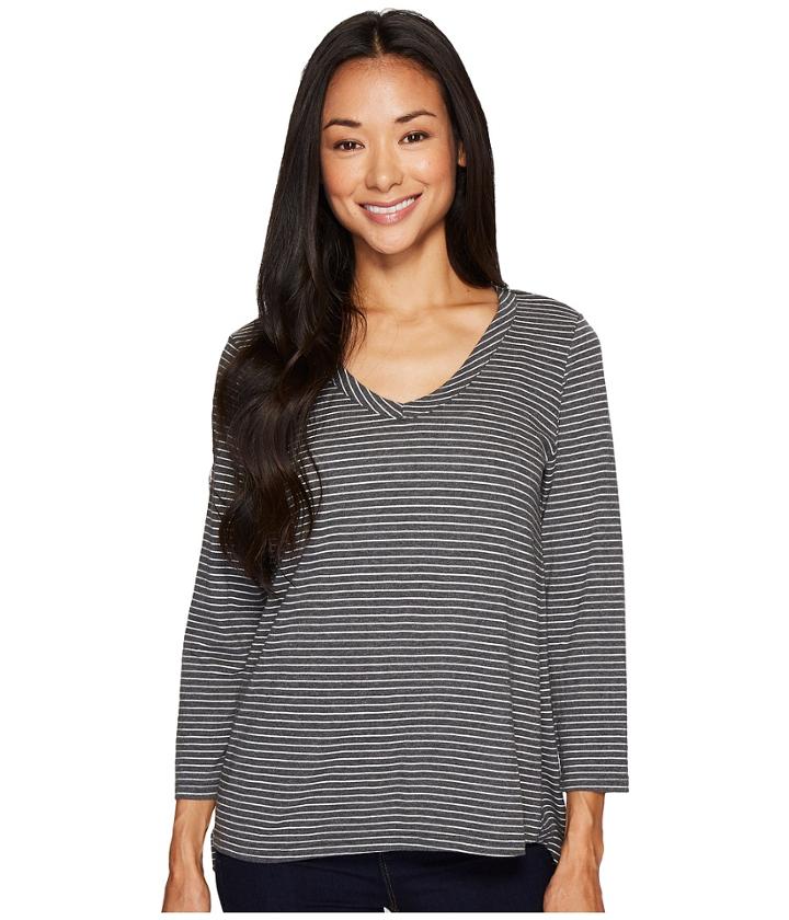 Mod-o-doc - Heather Stripe Jersey 3/4 Sleeve Tee With Lace-up Back