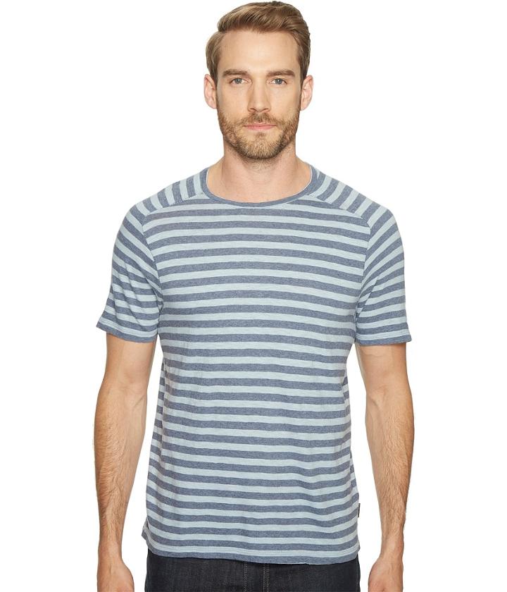 John Varvatos Star U.s.a. - Striped Short Sleeve Saddle Shoulder Knit Crew Neck With Vertical Pickstitch Details K2945t1b