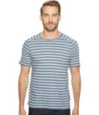 John Varvatos Star U.s.a. - Striped Short Sleeve Saddle Shoulder Knit Crew Neck With Vertical Pickstitch Details K2945t1b