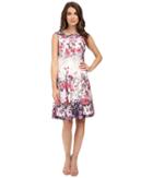 Adrianna Papell - Floral Print Bateau Neck Fit And Flare Dress