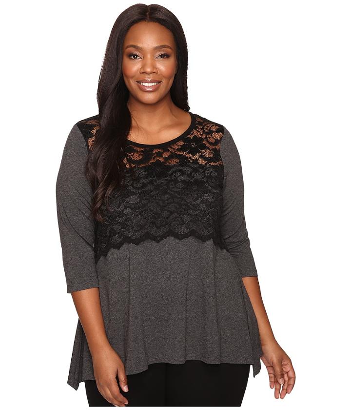 Karen Kane Plus - Plus Size Lace Overlay Handkerchief Top