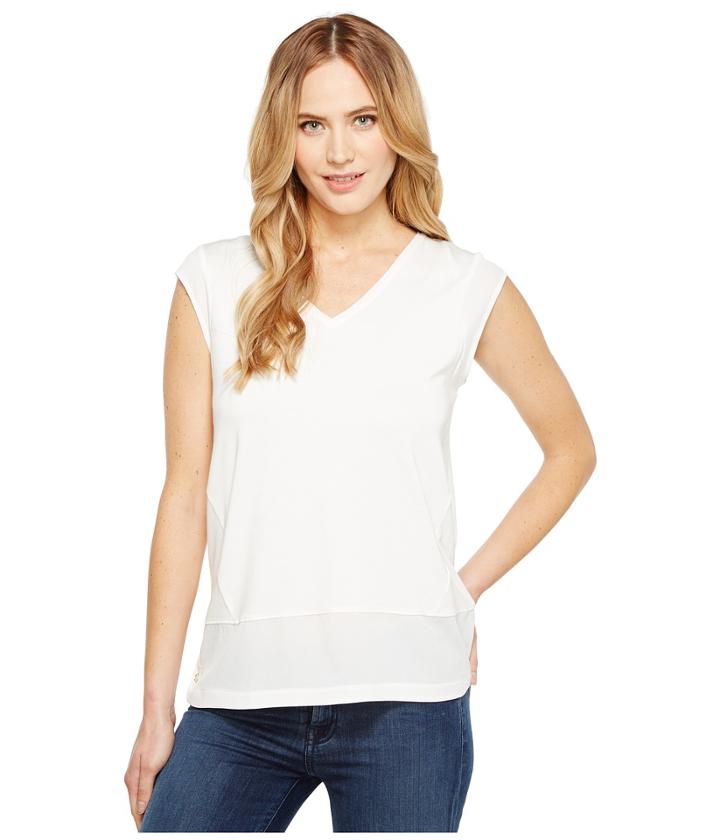 Calvin Klein - Short Sleeve V-neck With Crepe De Chine Trim
