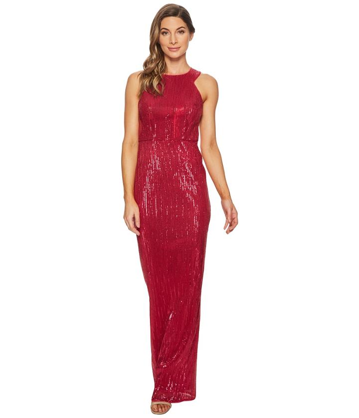 Adrianna Papell - Sleeveless Stretch Sequin Halter Gown