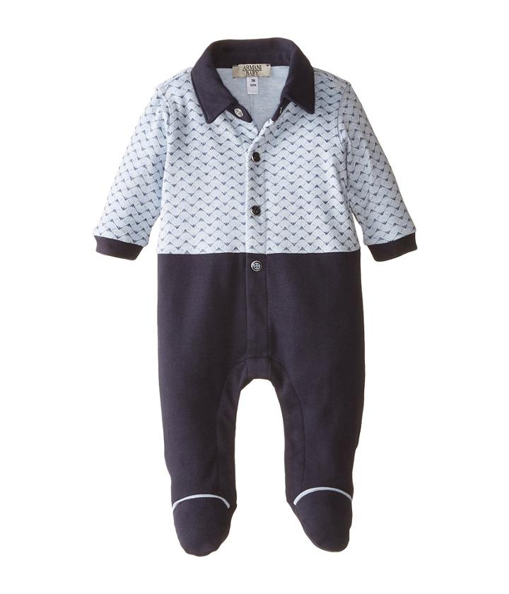 Armani Junior - All Over Logo Long Sleeve Footie W/ Pants