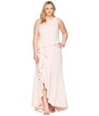 Adrianna Papell - Plus Size Sleeveless Long Knit Crepe Gown With Cascade Skirt Detail