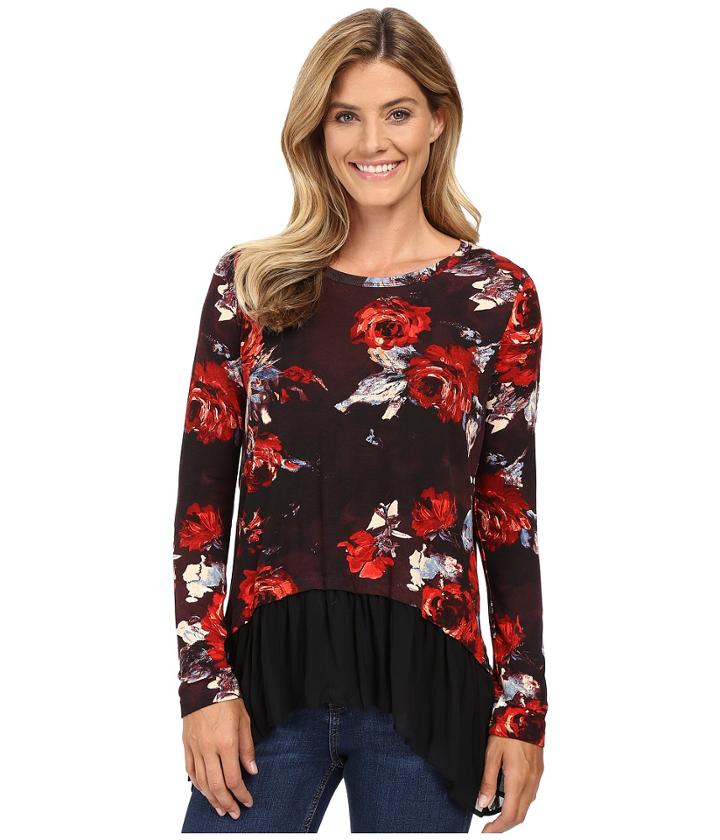 Karen Kane - Painted Rose Sheer Hem Top