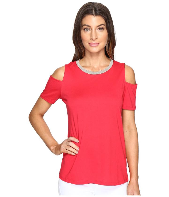 Michael Michael Kors - Lurex Neck Cold Shoulder Top