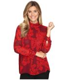 Vince Camuto - Long Sleeve Petal Cascade Ruched Neck Blouse