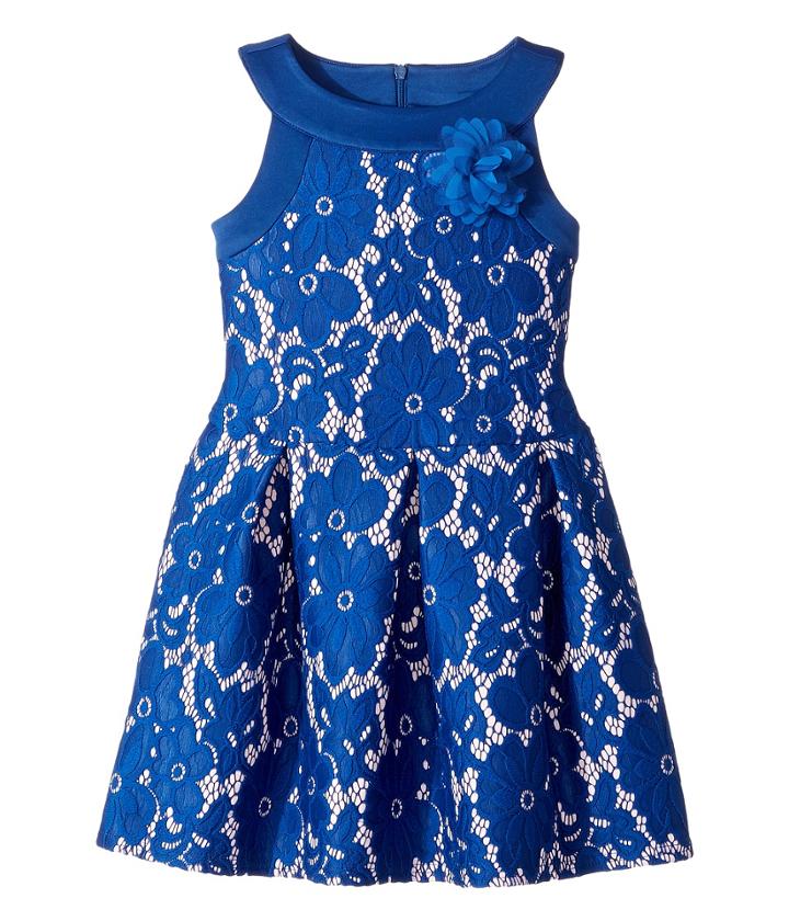 Us Angels - Sleeveless Lace And Scuba Drop Waist With A Pleat Skirt