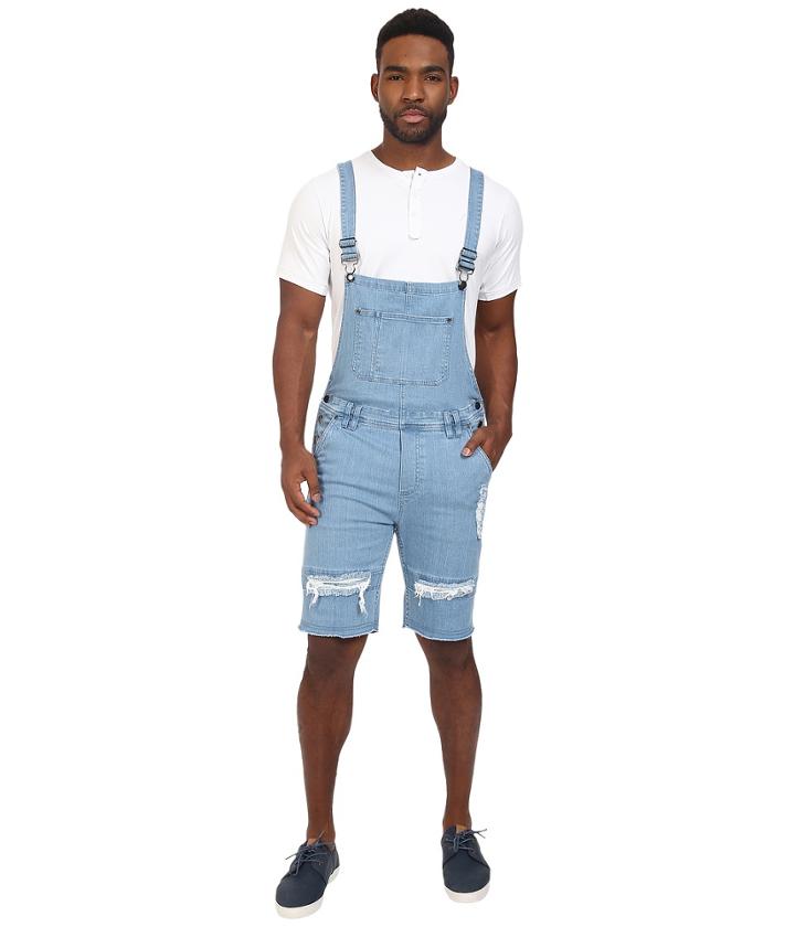 Publish - Fonso - Distressed Stretch Denim Overall Shorts