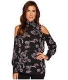 Ivanka Trump - Mock Neck Cold Shoulder Printed Blouse