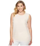Vince Camuto Specialty Size - Plus Size Sleeveless Sheer Embroidered Stripe Blouse