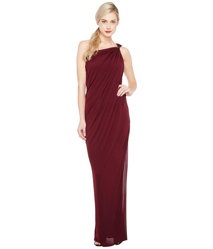 Halston Heritage - One Shoulder Draped Jersey Gown W/ Slit