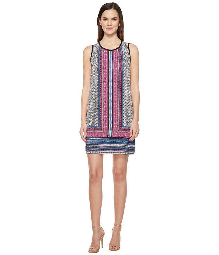 Laundry By Shelli Segal - Printed Sleeveless Trapeze Dress W/ Contrast