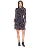 The Kooples - Loose-fitting Blue Bird Print Dress In Crepe Silk Muslin