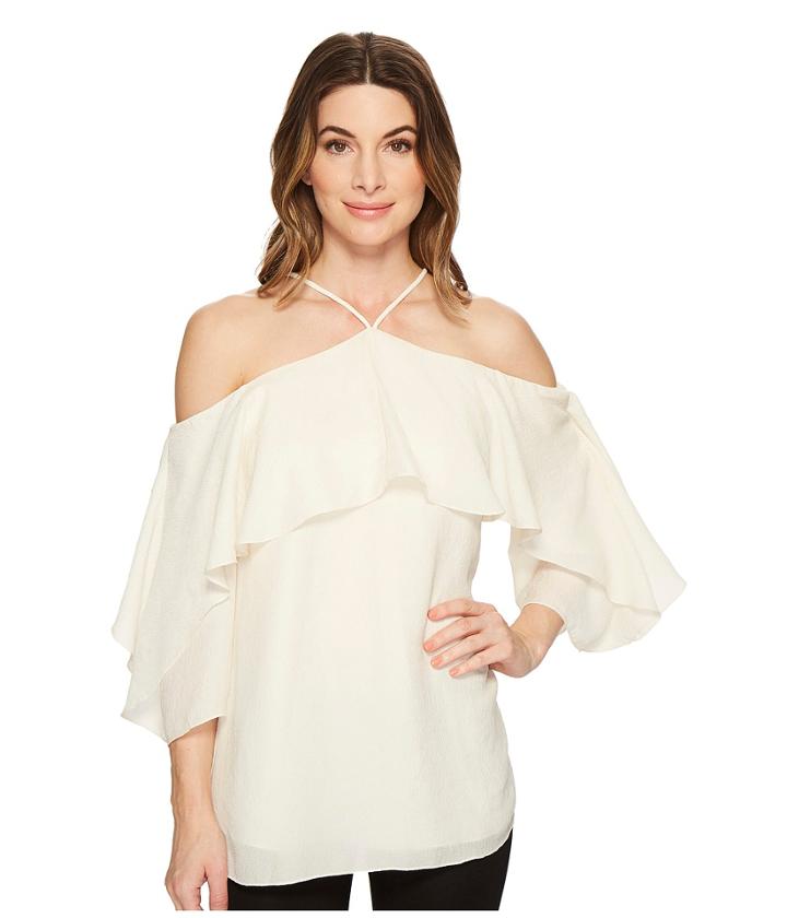 Halston Heritage - Flutter Sleeve Cold Shoulder High Neck Top