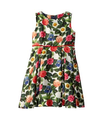 Oscar De La Renta Childrenswear - Mikado Flower Jungle Button Dress With Pleats