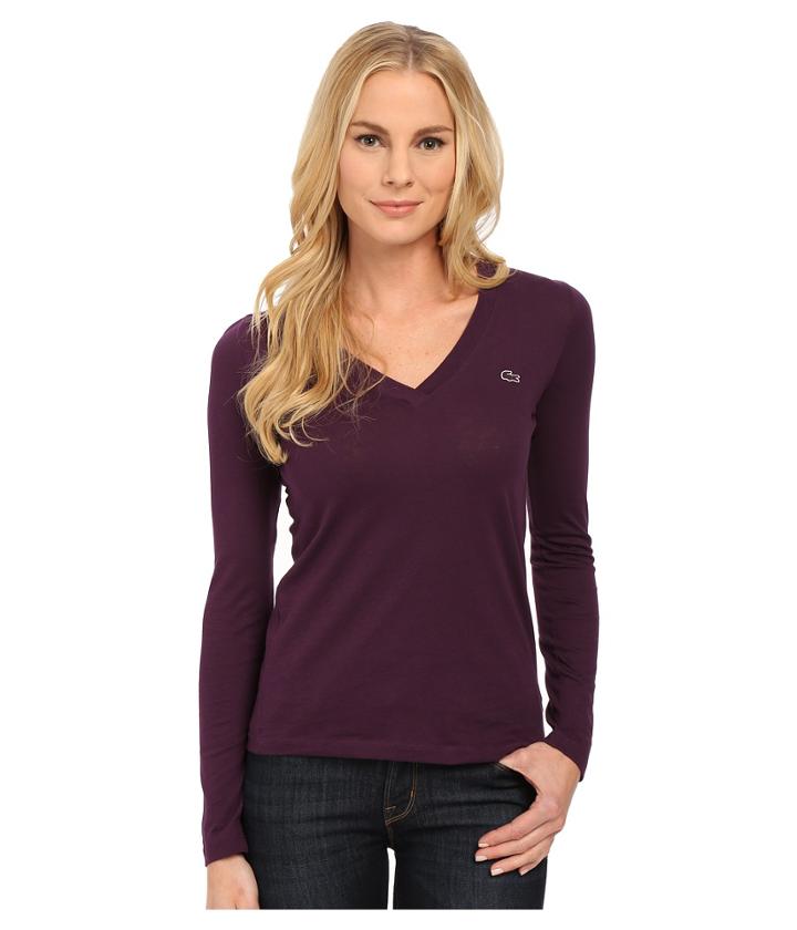 Lacoste - Long Sleeve Cotton Jersey V-neck Tee Shirt