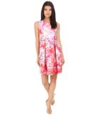 Vince Camuto - Printed Twill Sleeveless Fit And Flare Dress With Seam Detail On Skirt