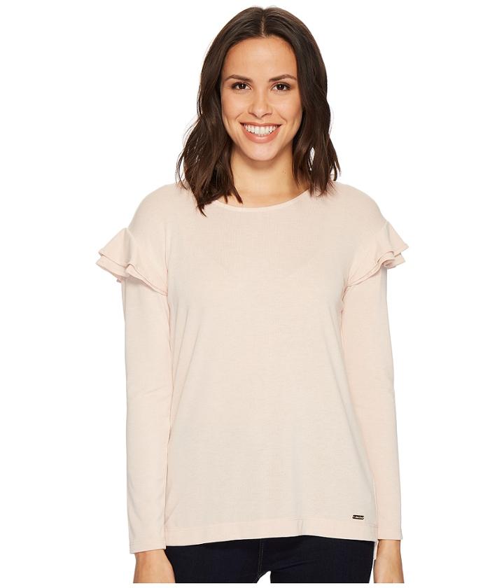 Calvin Klein - Long Sleeve Double Ruffle Crew Neck Top