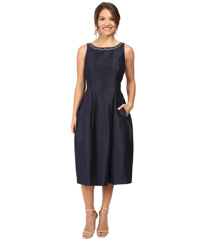 Tahari By Asl Petite - Petite Shantung Tea Length W/ Necklace