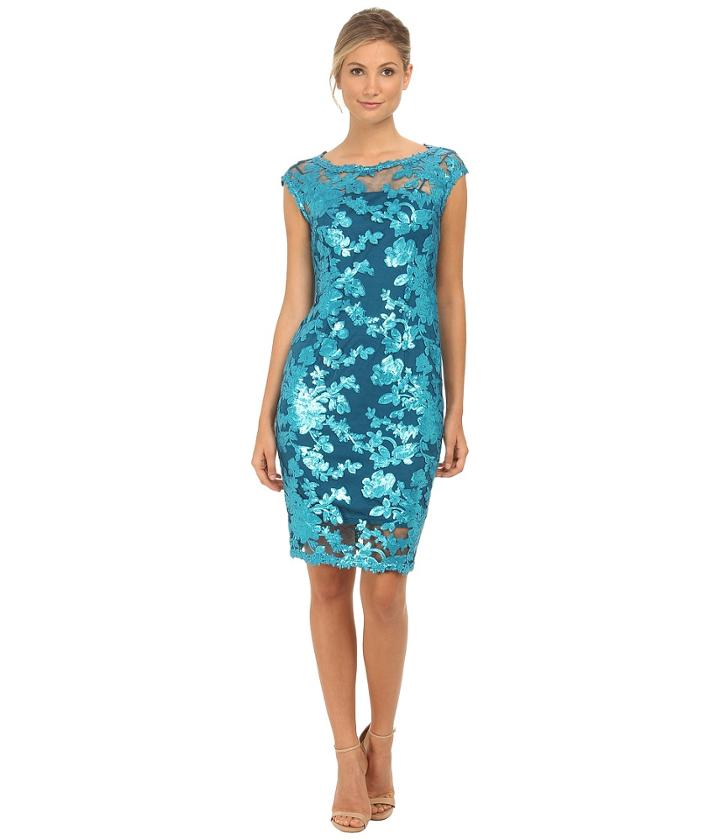 Adrianna Papell - Cap Sleeve Illusion Sequin Lace Cocktail